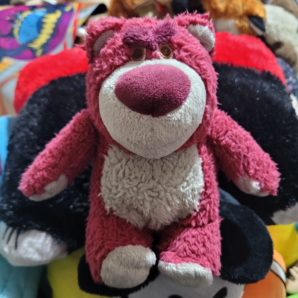 Disney Parks Toy Story 3 Lotso Huggin Bear Plush Magenta Fuzzy Stuffed Animal